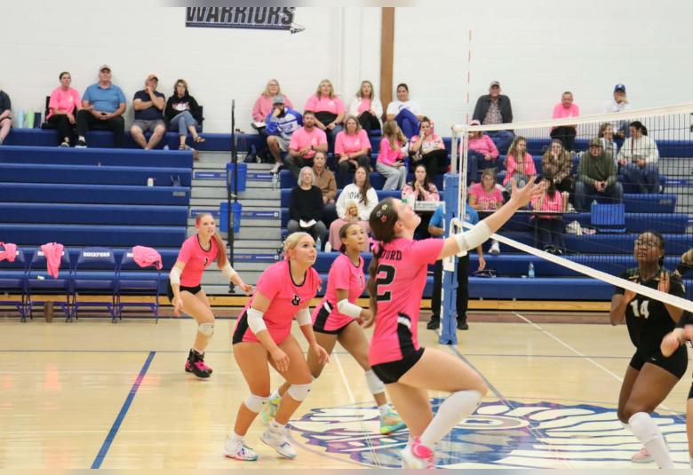 RRMR volleyball players compete during the team’s Pink Out game Oct. 1