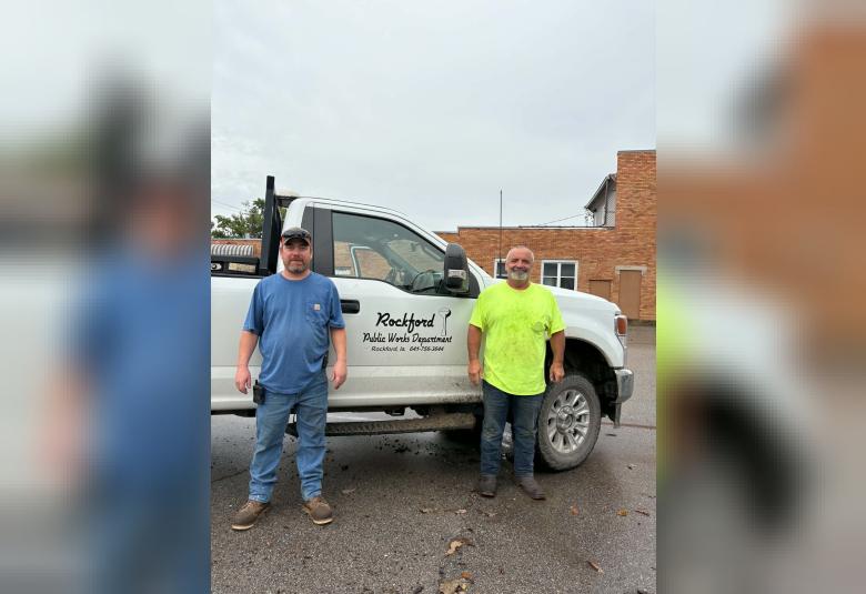 Rockford public works assistant Jeff Eilertson, left, and Public Works Director Dan Paulus help keep the city running